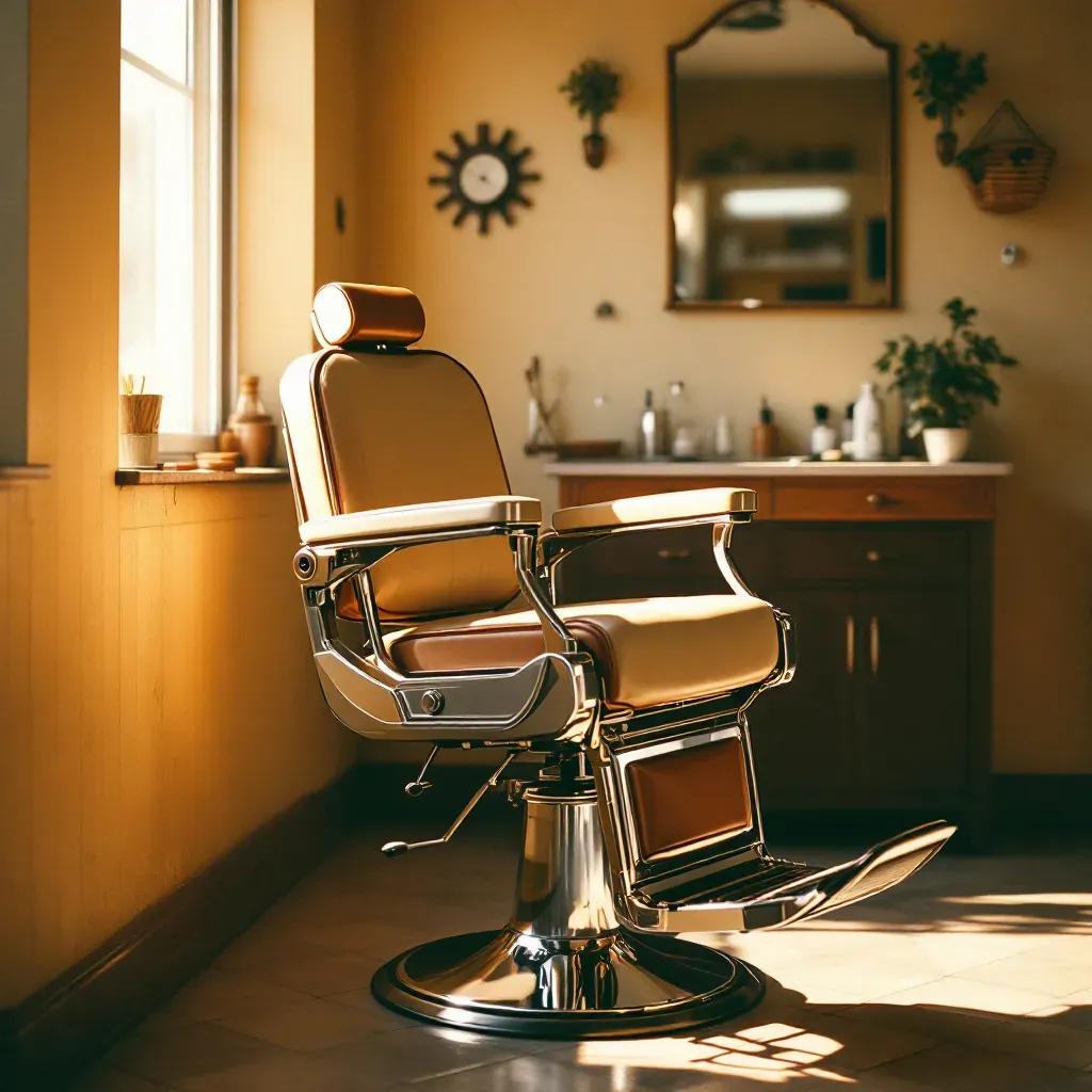 A classic barber chair in warm afternoon light